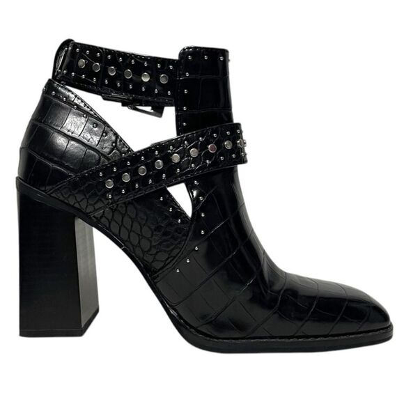 ZARA WOMAN Faux Croc Leather Studded Buckle Ankle Boots 37 - Picture 5 of 11